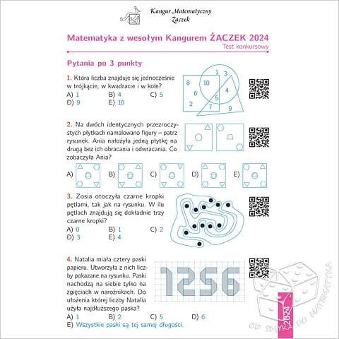 Międzynarodowy Konkurs Kangur Matematyczny 2007-2025. Kategoria Żaczek - zadania i rozwiązania