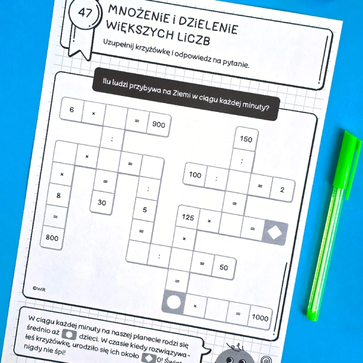 Krzyżówki matematyczne dla klas 1-3