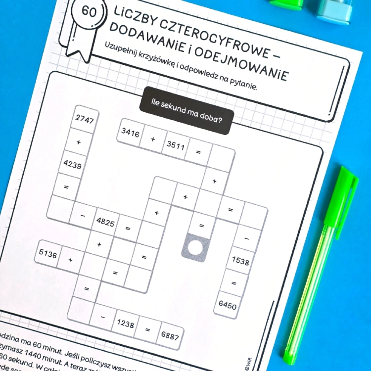 Krzyżówki matematyczne dla klas 1-3