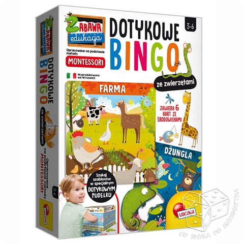 Dotykowe bingo ze zwierzętami opracowane na podstawie metody Montessori - seria Zabawa i edukacja